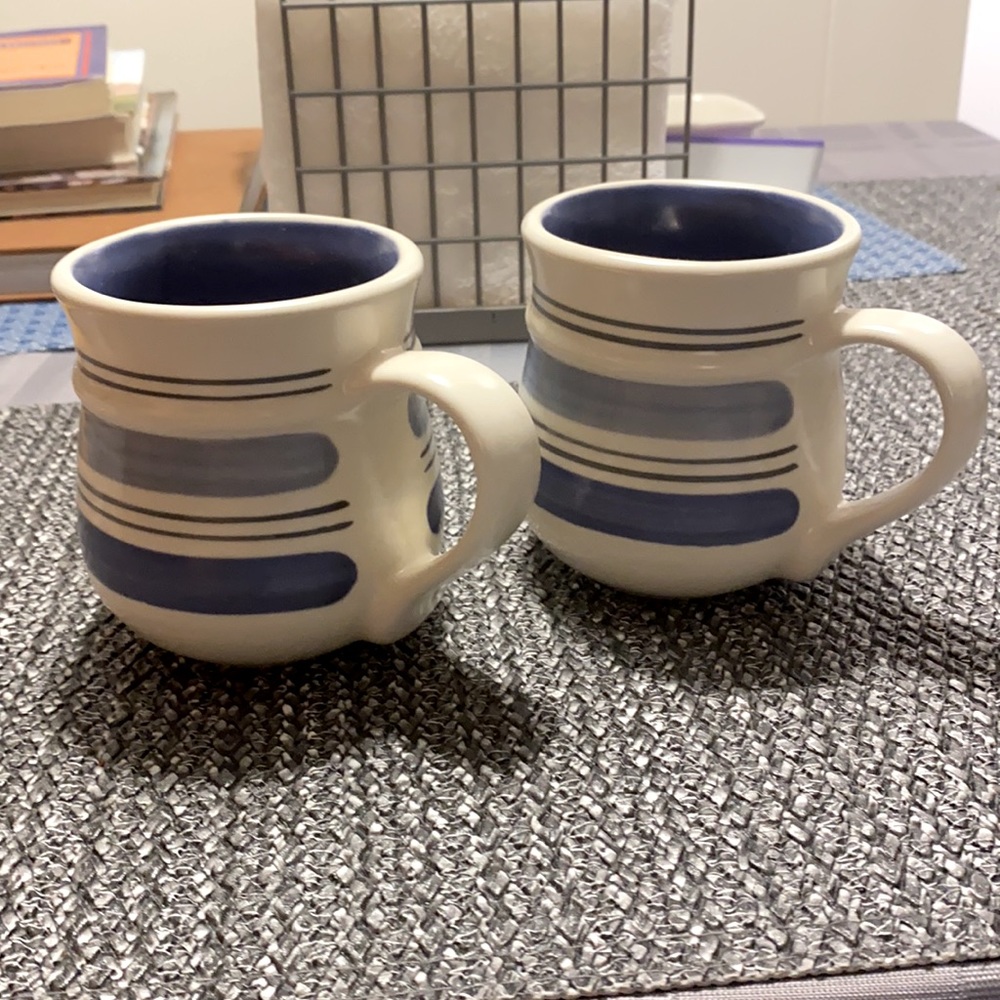 Pfaltzgraff 2 Rio Blue and White Stripes Mugs
